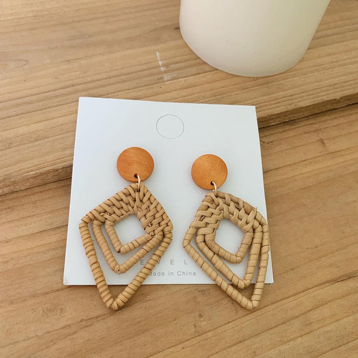 Wooden Handmade Rattan Geometric Earrings Female