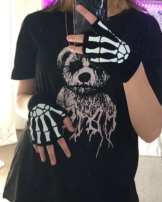 New Punk Unisex Halloween Skeleton Skull Half Finger Gloves