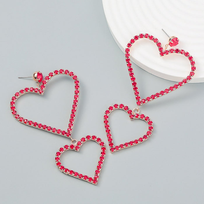 Rhinestone Alloy Multi-layer Love Shaped Earrings Female