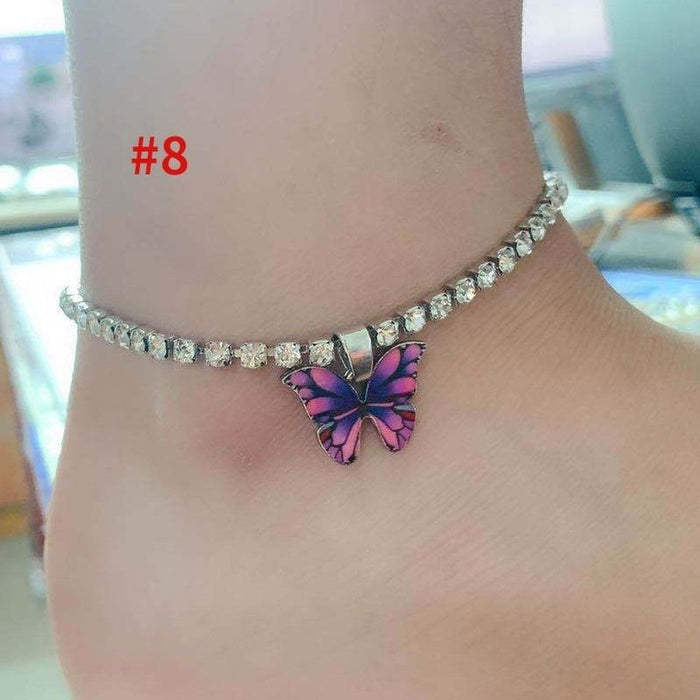 Rhinestone Butterfly Pendant Anklet for Women