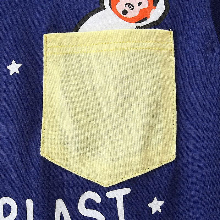 Boys' T-shirt cartoon round neck pocket children's T-shirt