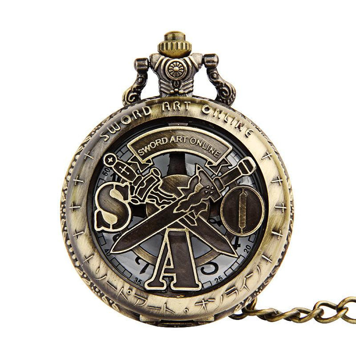 SOA Hollowed Out Two Swords Rotatable Vintage Pocket Watch Ll3710