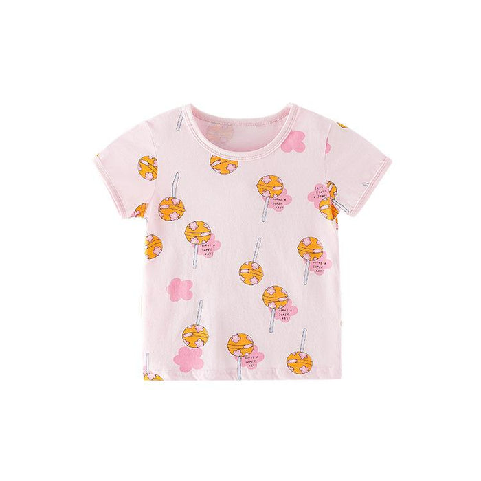 Girls' cartoon cotton short sleeve round neck printed T-shirt