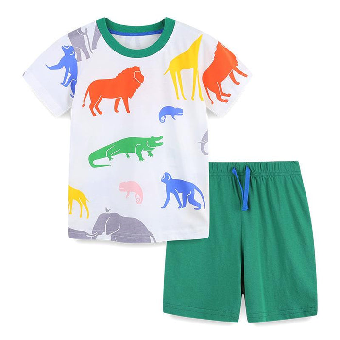 Children's T-shirt Green Pants Knit Short Sleeve Set