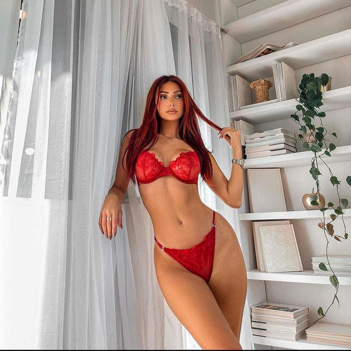 Women's Lace Embroidered Lingerie Sexy Push Up Underwear Set