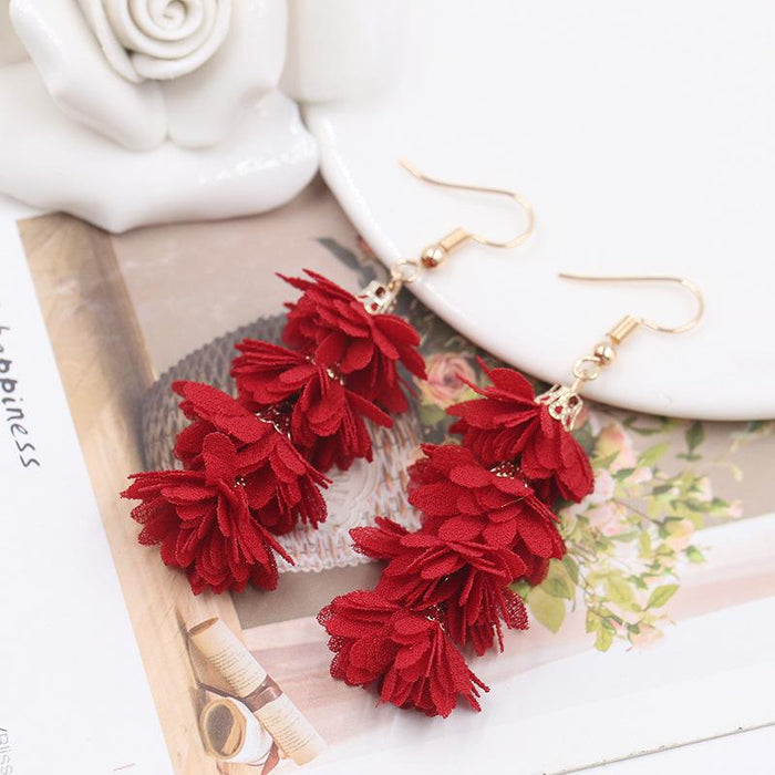 Women's Fashion Simple Fabric Flower Tassel Earrings
