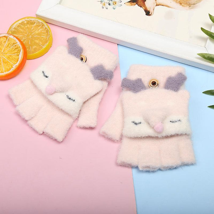 Children's gloves Half Finger Flip Plush Warm Gloves