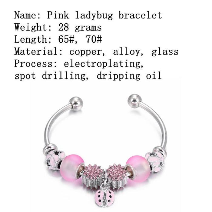 Pink Ladybug Pendant Bracelet