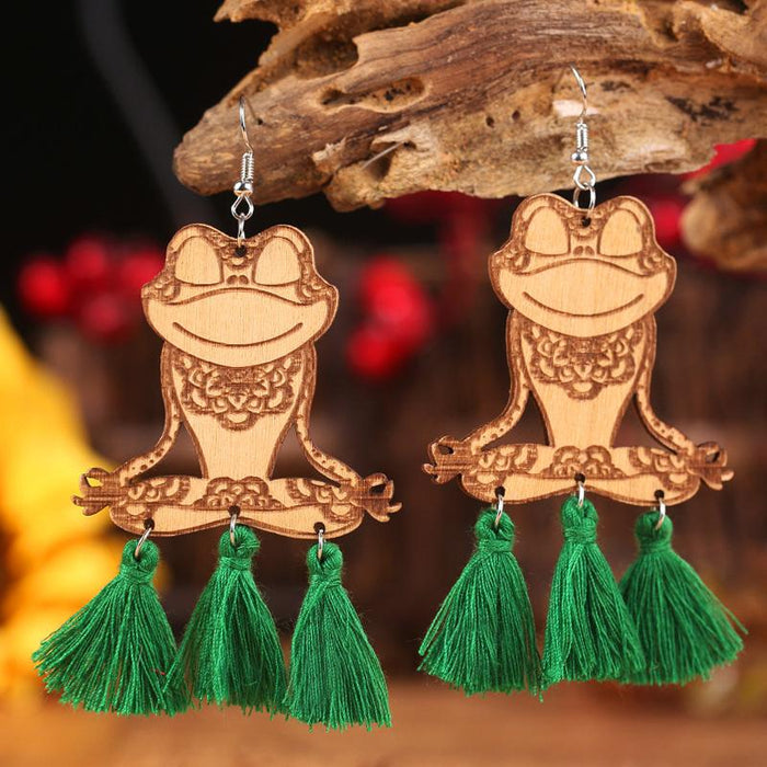 Fashion Wooden Frog Tassel Women's Earrings Accessories