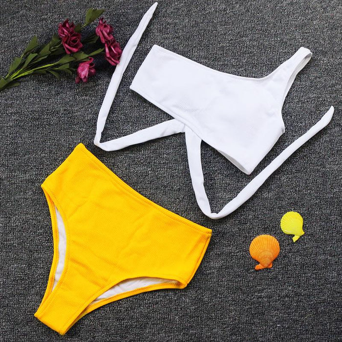 New Solid Color One Shoulder Strap Sexy Bikini Swimsuit