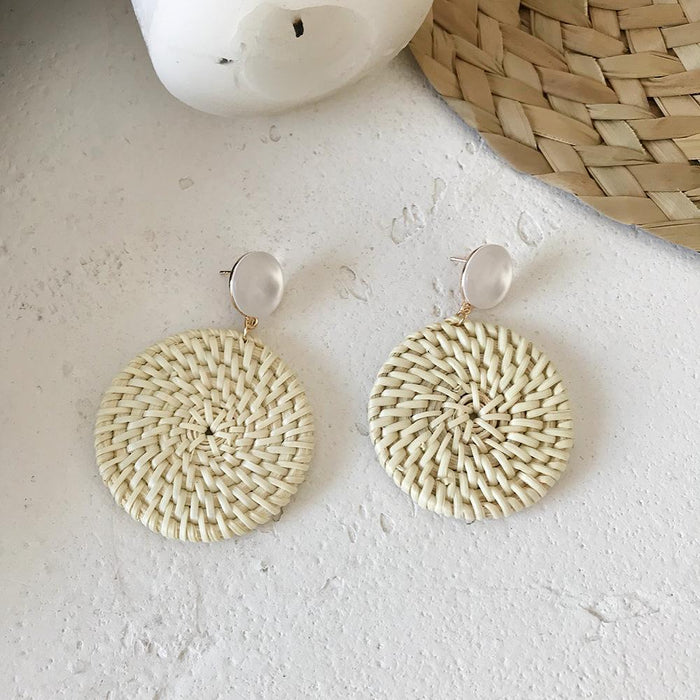 Summer Vacation Water Drop Circular Rattan Earrings