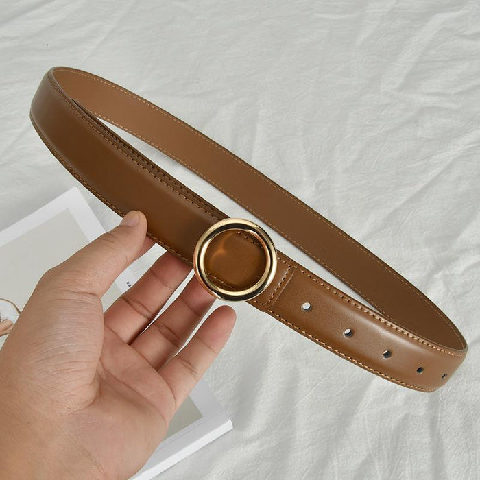 New Simple Round Buckle Leather Belt Jeans Accessories