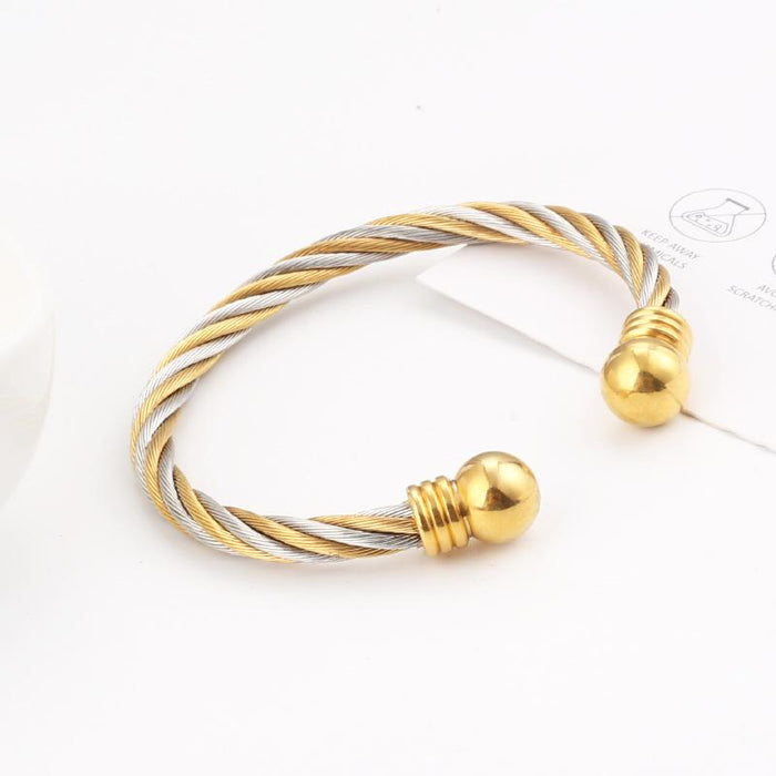 New Stainless Steel Gold Color C-stripe Woven Bracelet Bangle