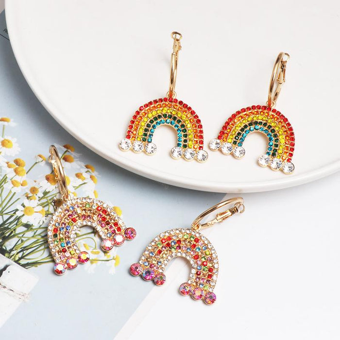 Female Jewelry Personality Versatile Rainbow Earrings Accessories Inlaid Rhinestone