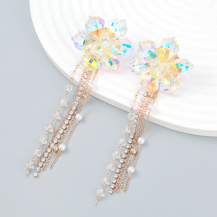 Women's Fashion Alloy Acrylic Flower Tassel Earrings