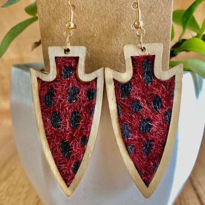 Vintage Western Leopard Leather Wood Women's Earrings