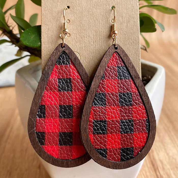 Fashion Vintage Plaid Snowflake Drop Shape Women's Wooden Earrings