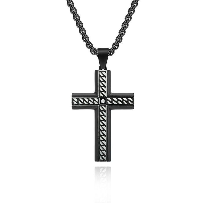 Bezel Inlaid Stone Cross Pendant Necklace