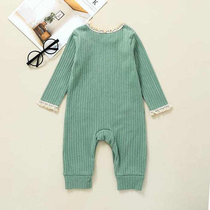 Baby Solid Long Sleeved Khaki Jumpsuit
