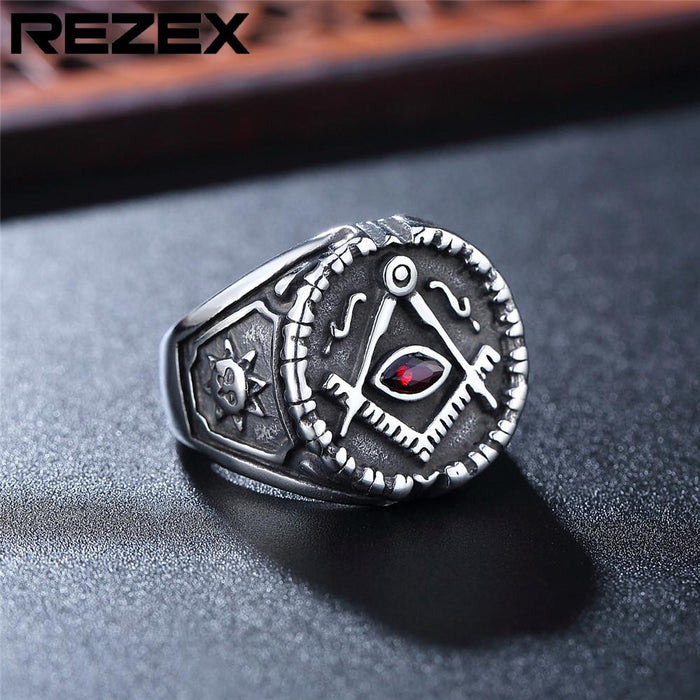 Personality Retro Masonic Men's Titanium Steel Ring