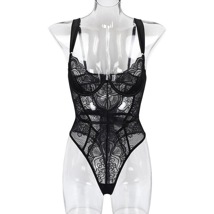 Summer Women's Lace Backless Bow Sexy Suspender Bodysuit