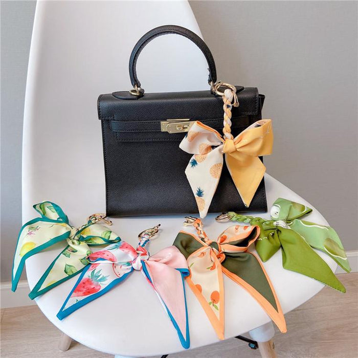 Fruit Pattern Bow Car Key Chain Fabric Keychain Bag Pendant