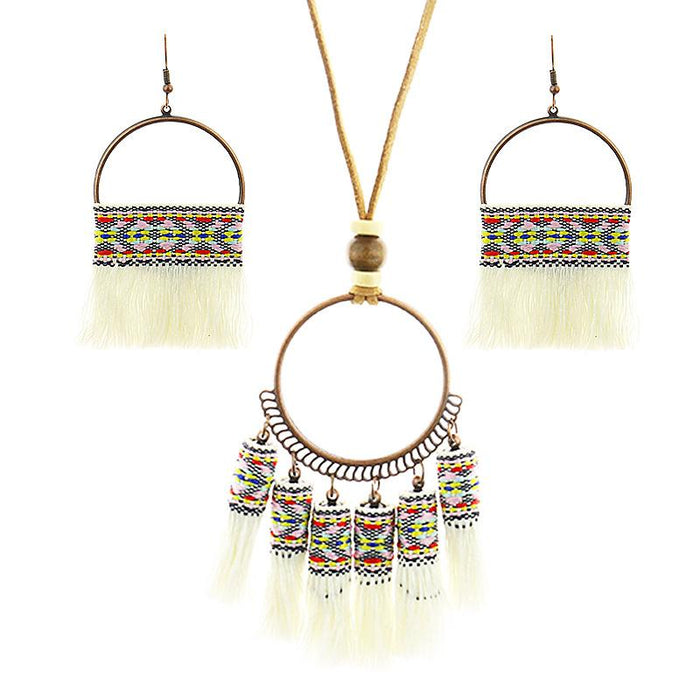 Earring + Necklace Set Handmade Tassel National Style Jewelry