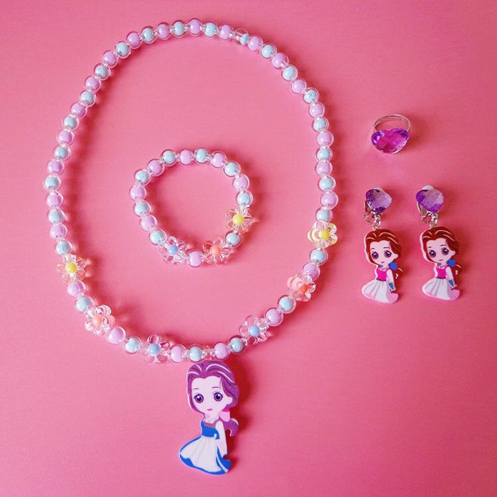 Children's Jewelry Cartoon Princess Sweater Chain Necklace Bracelet Set