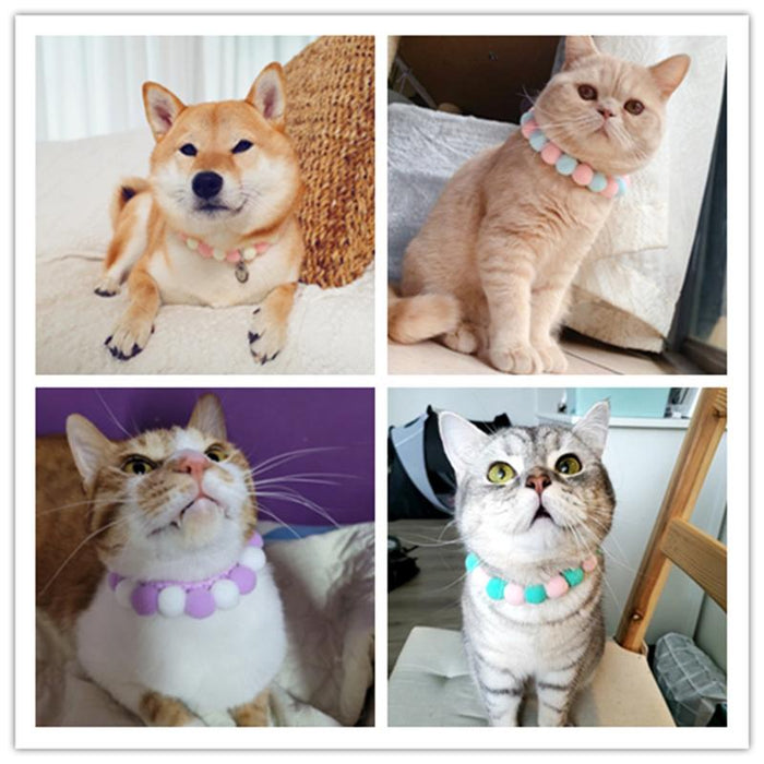 Plush Ball Cute Cat Collar Woven Sweet Dog Pet Necklace Scarf Kitty Accessories Puppy Neck Strap