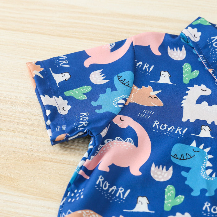 Boy's Dinosaur Printed Short Sleeved Shirt Two-piece Set