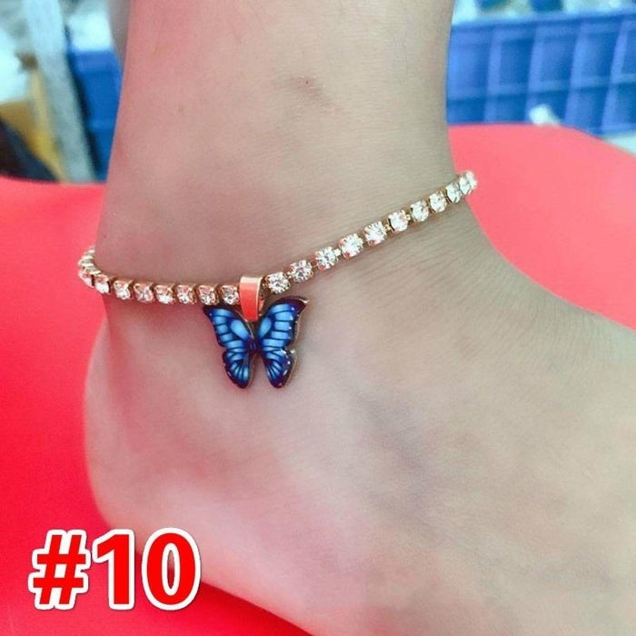 Rhinestone Butterfly Pendant Anklet for Women