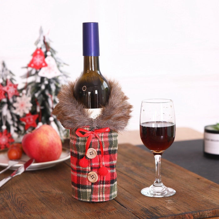 Christmas Table Decorations Striped Plaid Bottle Cover