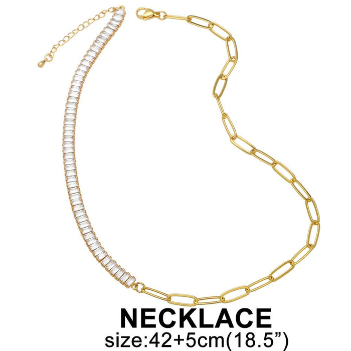 Fashion Zircon Stitched Chain Necklace + Bracelet