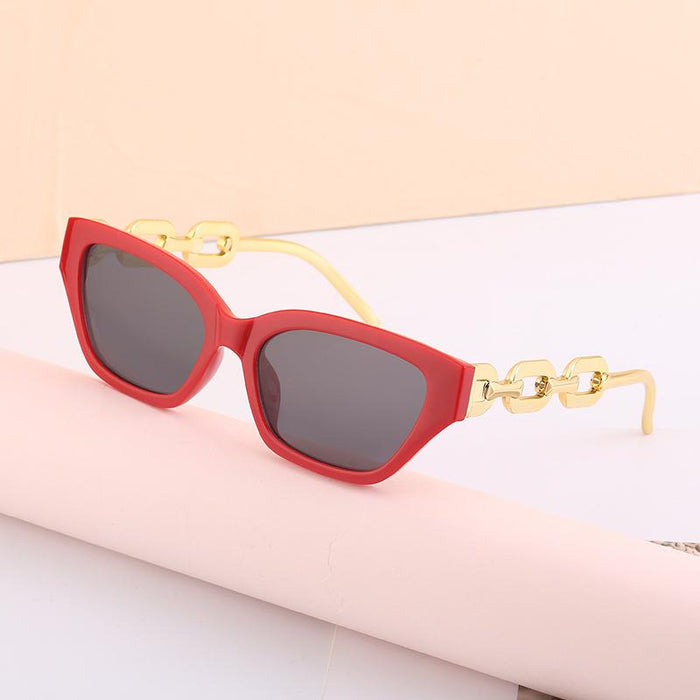 Women's Small Frame Cat's Eye Thick Metal Chain Sunglasses