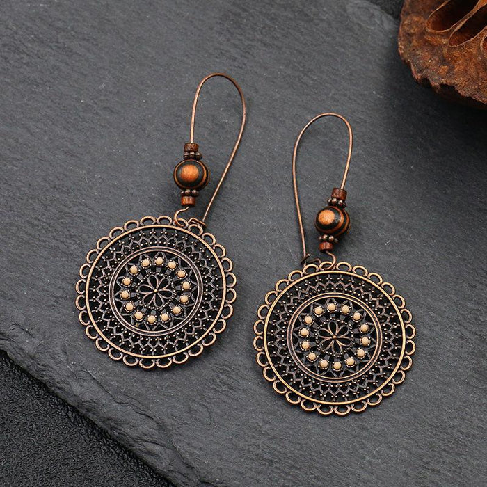 Retro Fashion Round Flower Rhinestone National Style Earrings