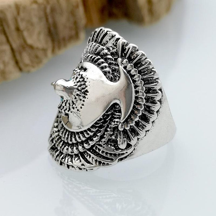 Vintage Turquoise Eagle Titanium Steel Men's Ring