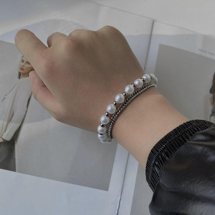 Fashion simple hip hop style double-layer titanium steel bracelet