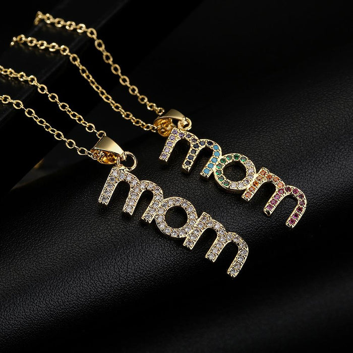 New Mother's Day Gift Gold Color Zircon Mom Pendant Necklace
