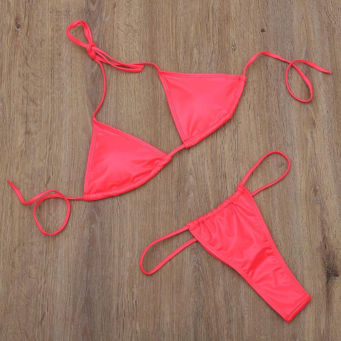 Sexy Pu Bandage Triangle Split Bikini
