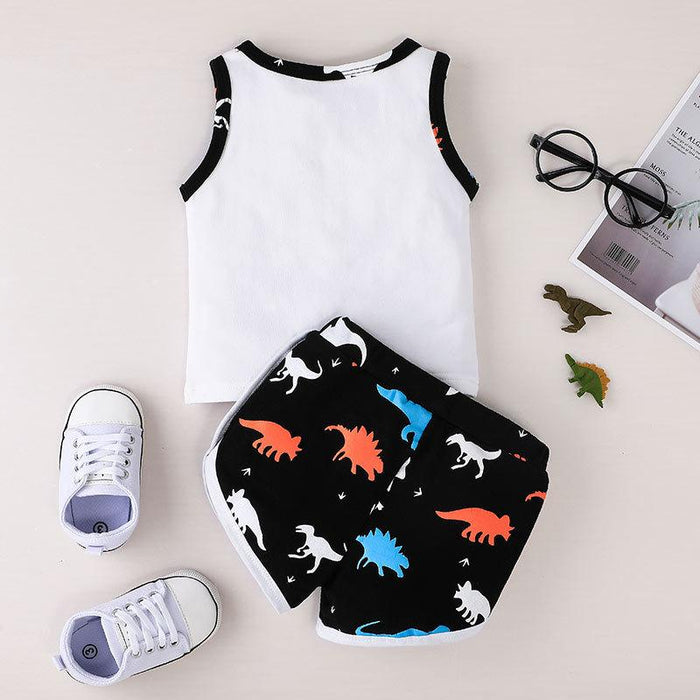 Daddy's Boy Cartoon Dinosaur Vest Shorts Set