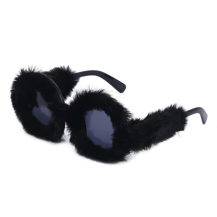 Women's Fashion Round Frame Plush Sunglasses