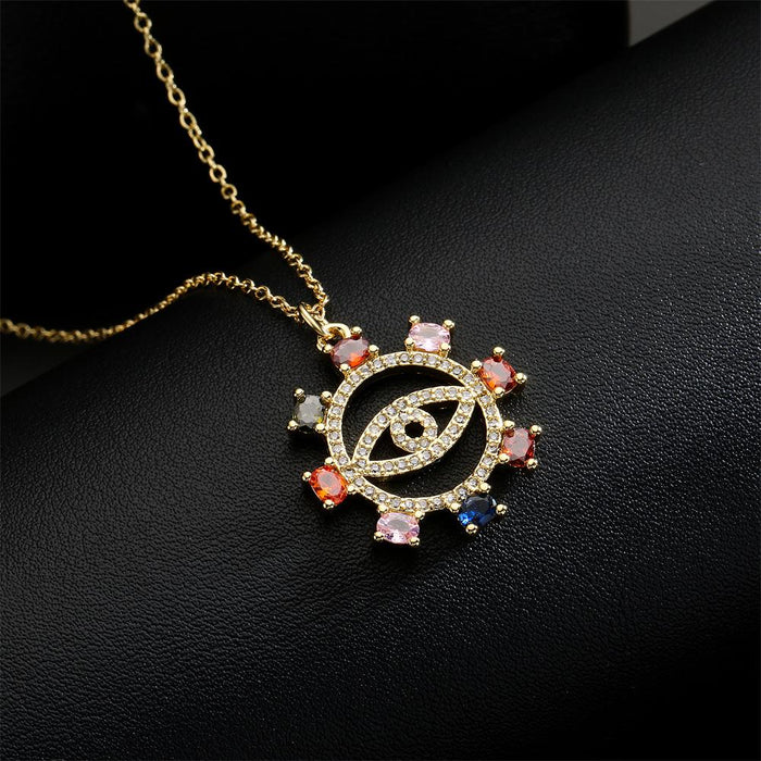 Colorful Zircon Devil's Eye Pendant Women's Necklace