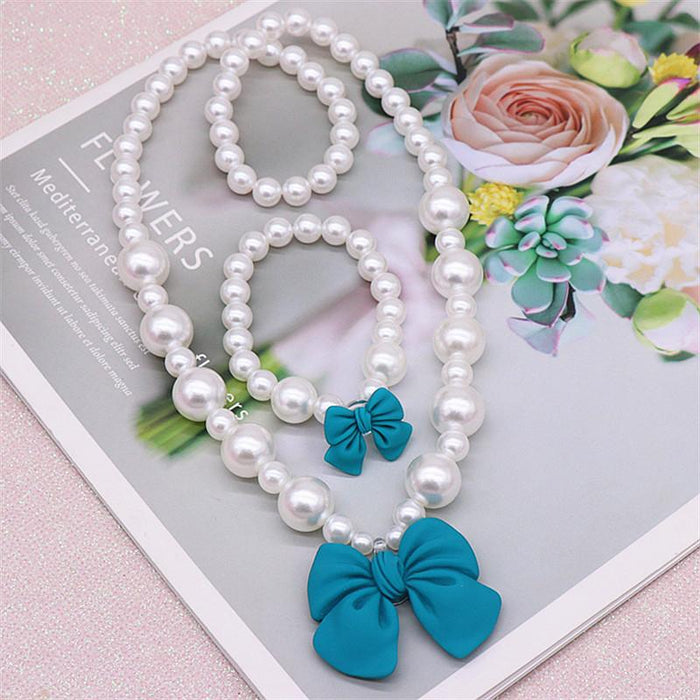 Children's Necklace Set Lovely Bow Pearl Necklace