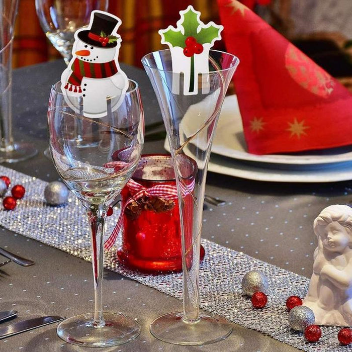 10pcs Wine Cup Card Christmas Decor Santa Hat Glass Decor