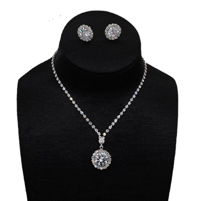 Zircon Rhinestone Necklace Earrings Jewelry Set