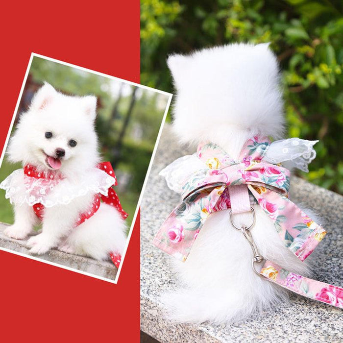 Cute Bow-knot Small Dog Harness Vest Leash Suit Pet Accessories