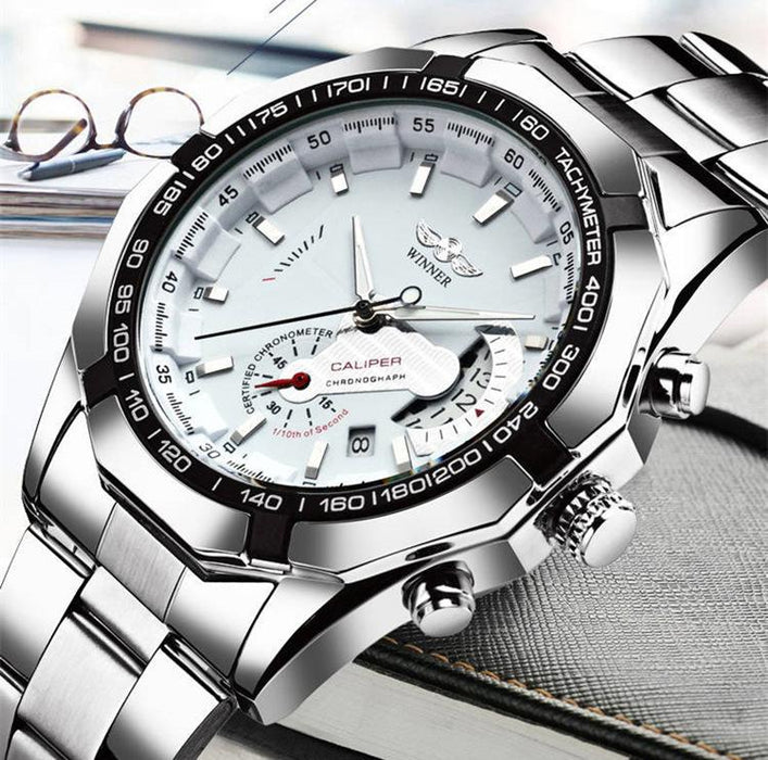 Full Steel Men Luxury Calendar Quartz Wristwatch Stylish Business Luminous Clock