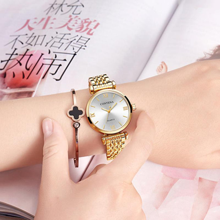 CONTENA Women Fashion Simple Luxury Stainless Steel Ladies Wristwatch