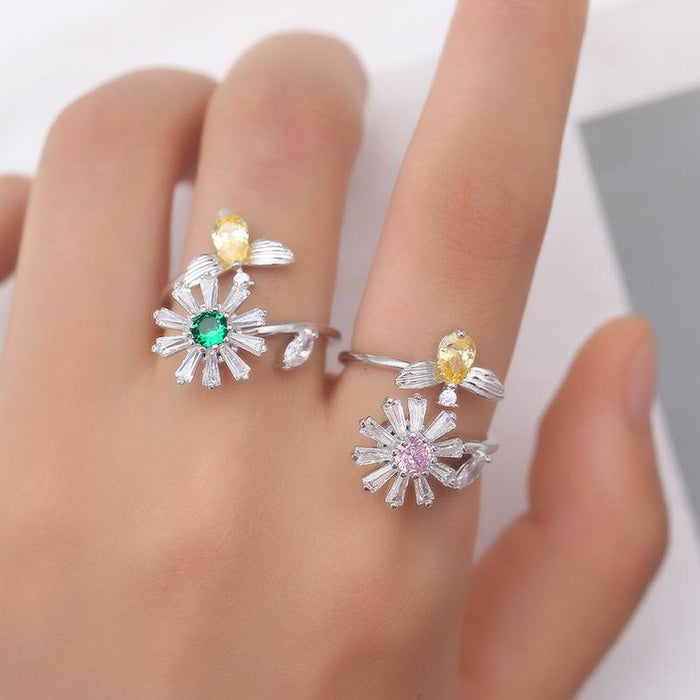 Fashion Women Zircon Flower Adjustable Ring