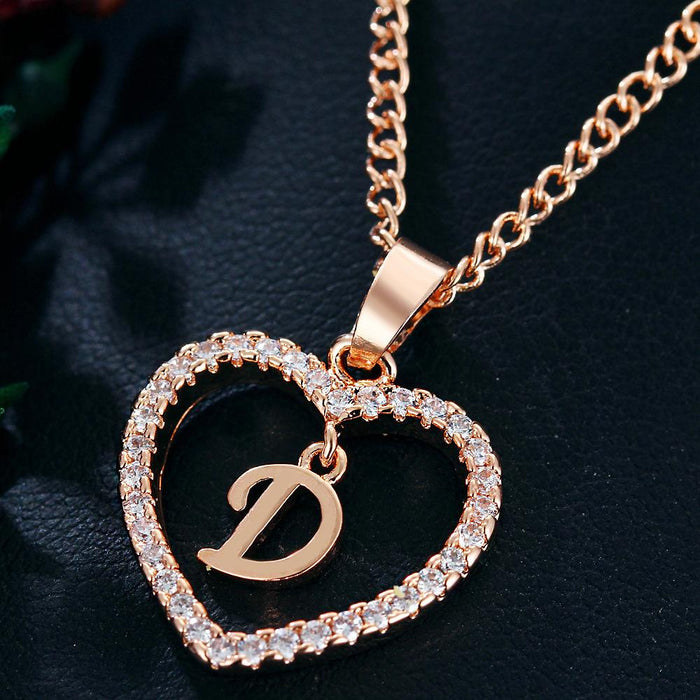 Womens Initials Heart Pendant 26 Letters Necklace